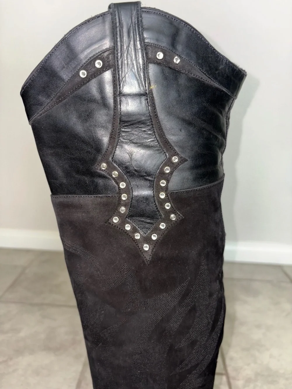 VINTAGE RARE!! OLD GRINGO Black Leather Suede Over Knee Crystal Western Boot 8